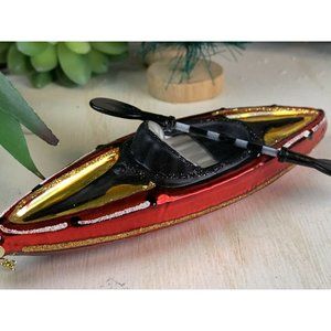 Robert Stanley Blown Glass Kayak Christmas Ornament  5.5" x 1.75"  O4